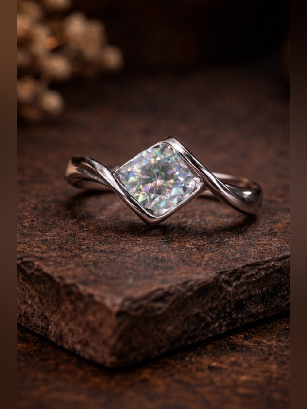NEW GRA Certified Fantasy Blue Moissanite Ring 1.0ct • Hearts Detail • Size 8